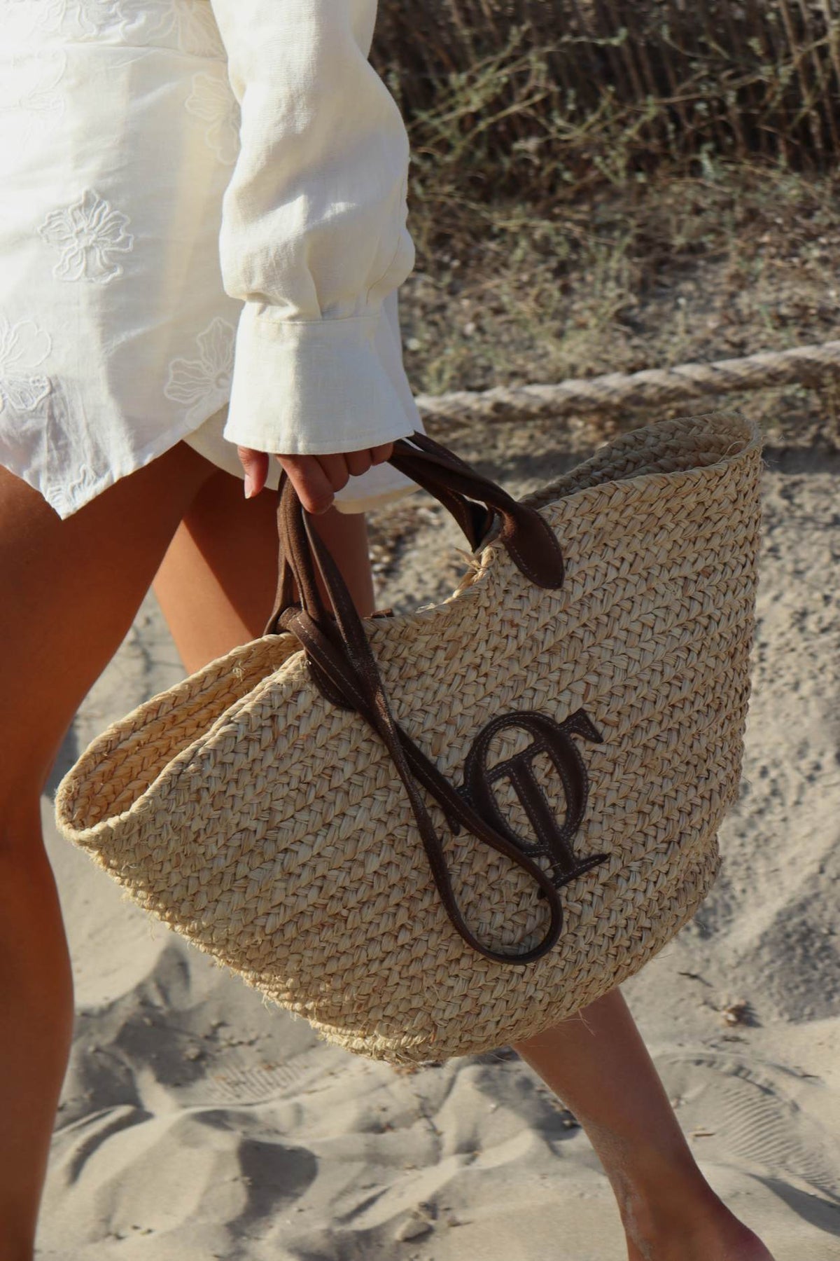 O'TAY Raffia Veske Semsket Skinn - Natur